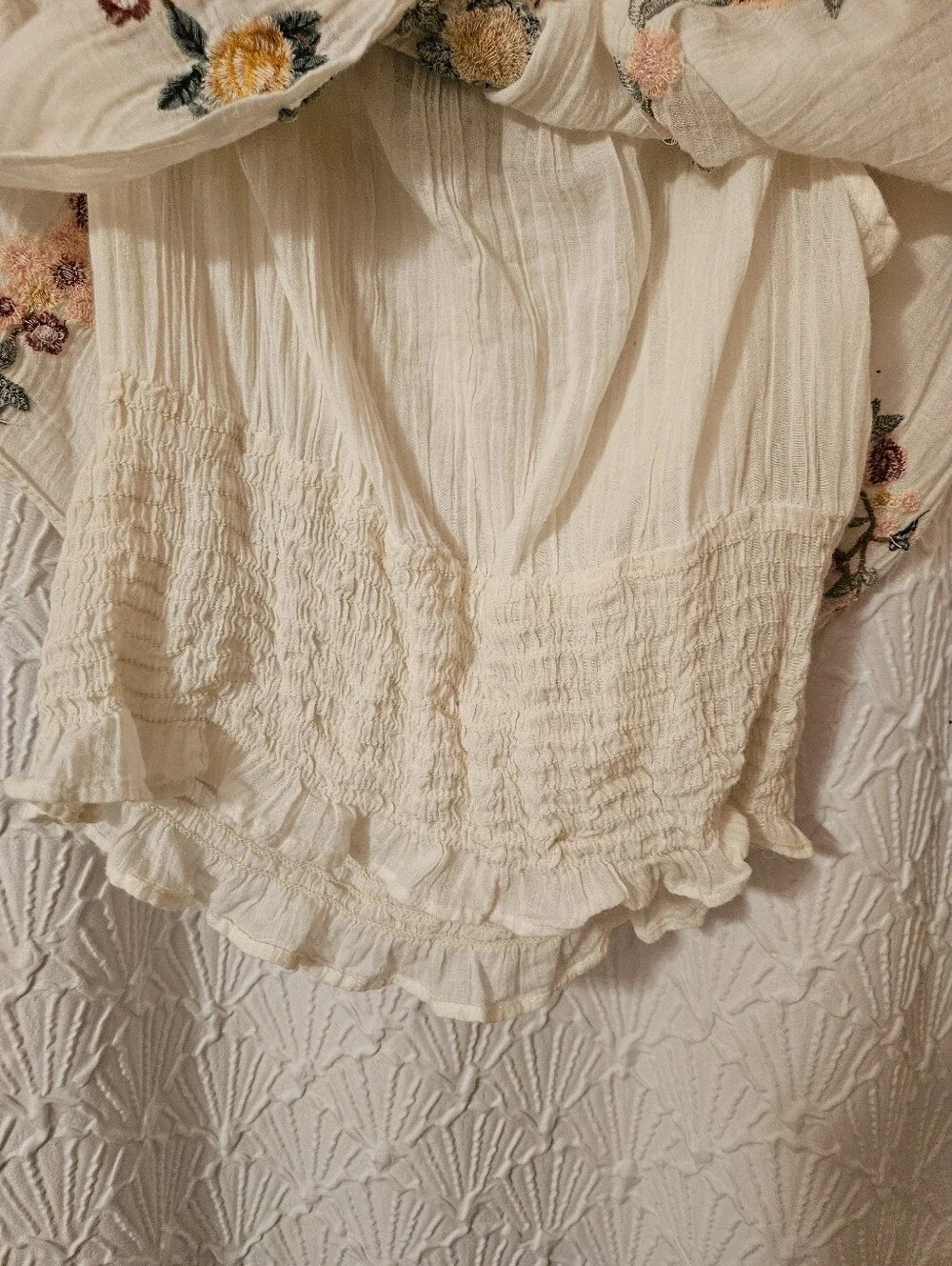 Embroidered Ivory Floral Peasant Top - Picture 8 of 12